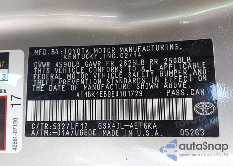 2014 Toyota Avalon Xle Premium из США, поврежденный, VIN 4T1BK1EB9EU101729